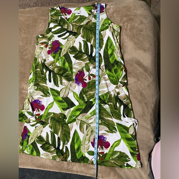 Women Tropical Dress MP Medium Petite Sleeveless Layered Green Flowers Dress - Picture 14 of 16